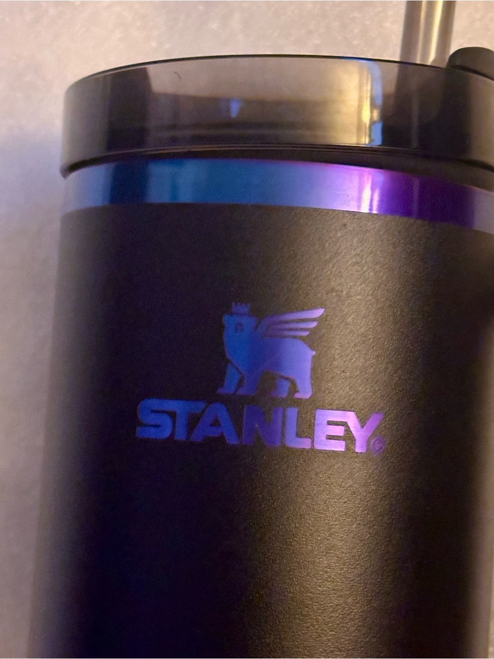 Stanley Black Tumbler with Iridescent Blue-Purple Trim - Picture 5 of 8